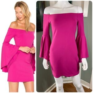 Susana Monaco Magenta Pink Off-Shoulder Mini Bodycon Dress Bell Sleeve Small S